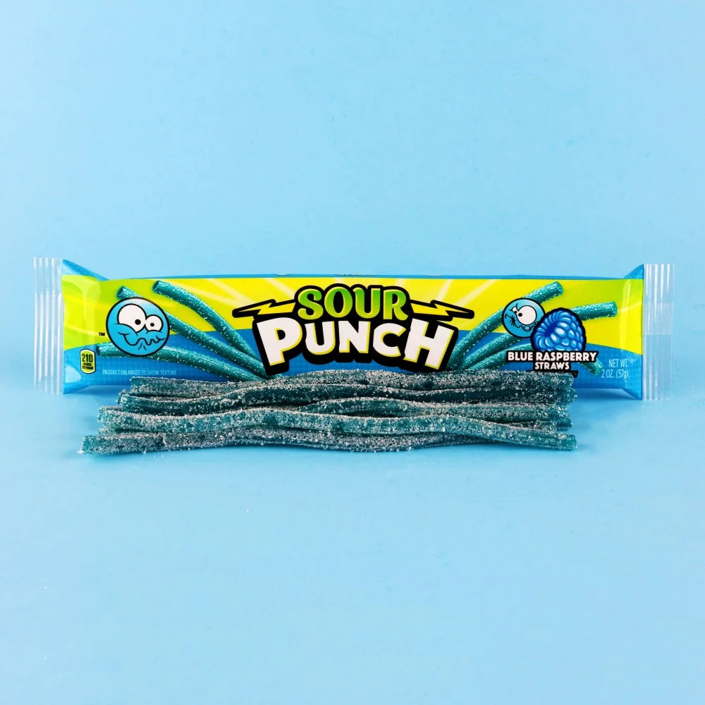 Sour Punch Straws, Blue Raspberry, 2oz Tray (24ct Caddy)