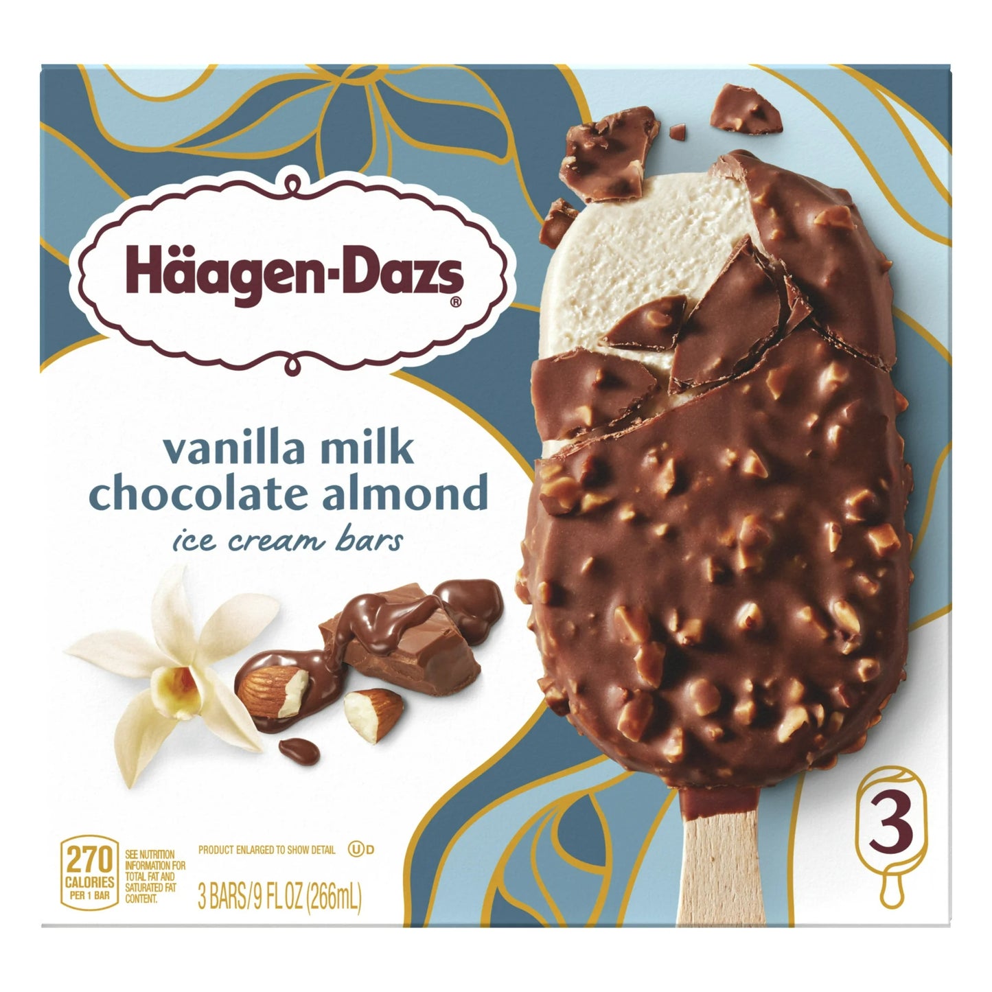 Haagen Dazs Vanilla Milk Chocolate Almond Ice Cream Bars, Gluten Free, Kosher, 3 Ct