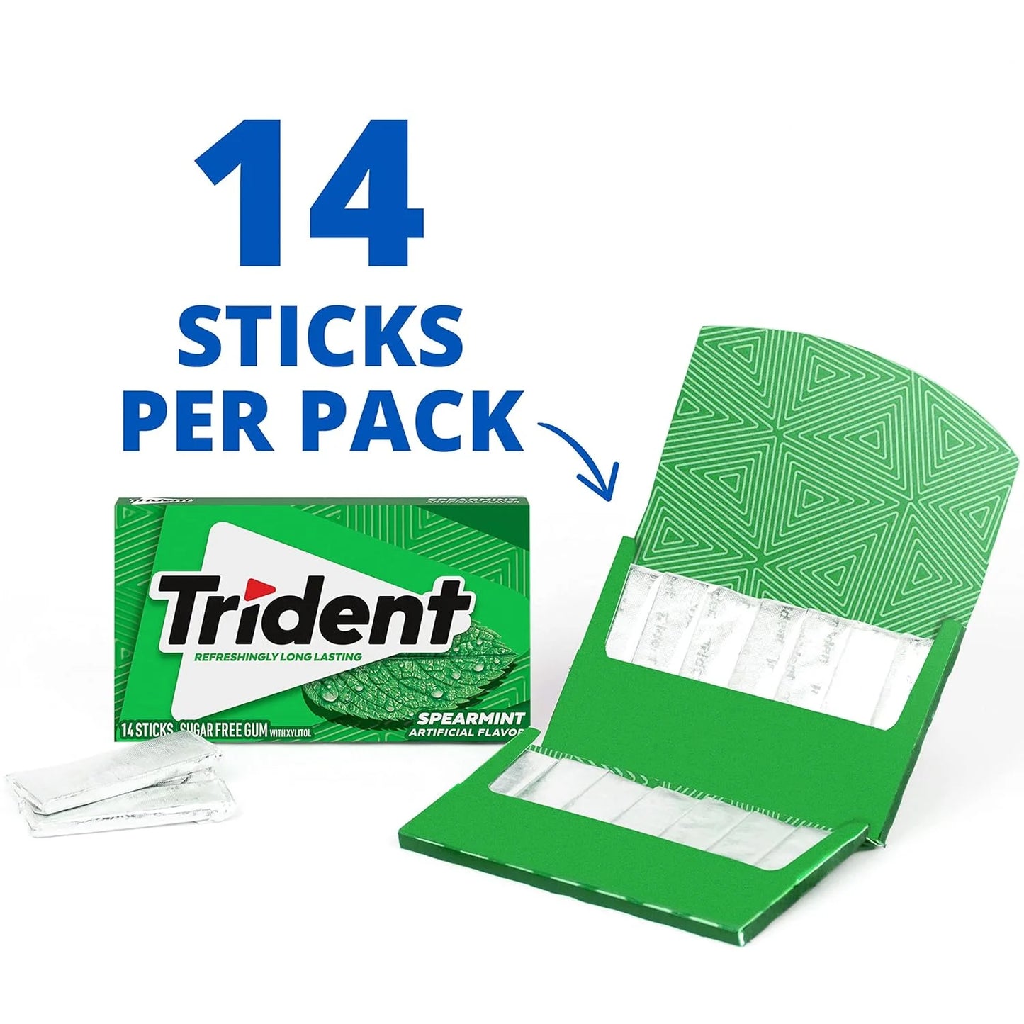 Trident Spearmint Sugar Free Gum (14 Sticks)