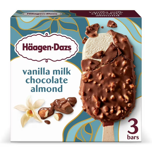 Haagen Dazs Vanilla Milk Chocolate Almond Ice Cream Bars, Gluten Free, Kosher, 3 Ct OZ