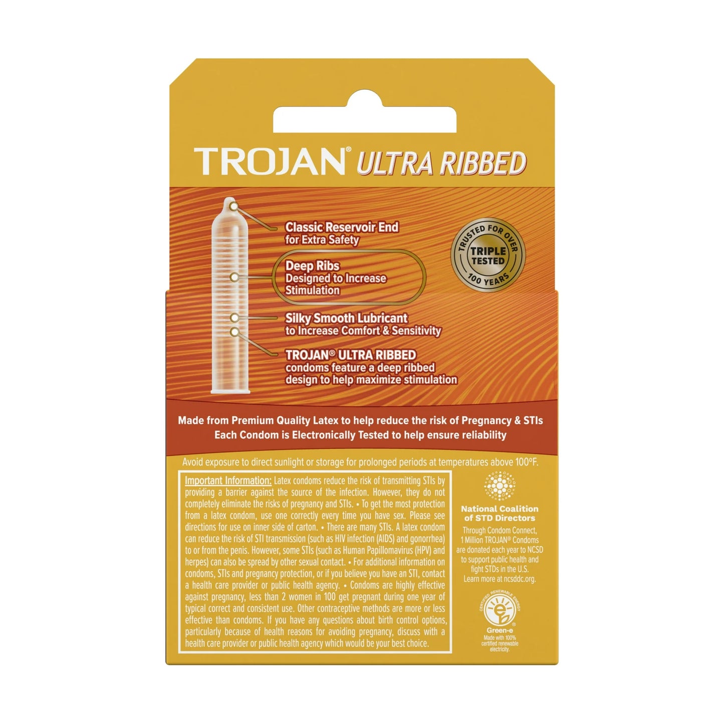 Trojan Ultra Ribbed Lubricated Condoms (3 Count Pack)