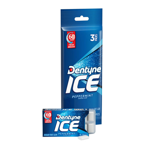 Dentyne Ice Peppermint Gum, 3 Packs of 16 Pieces (48 Total Regular Size Pieces)