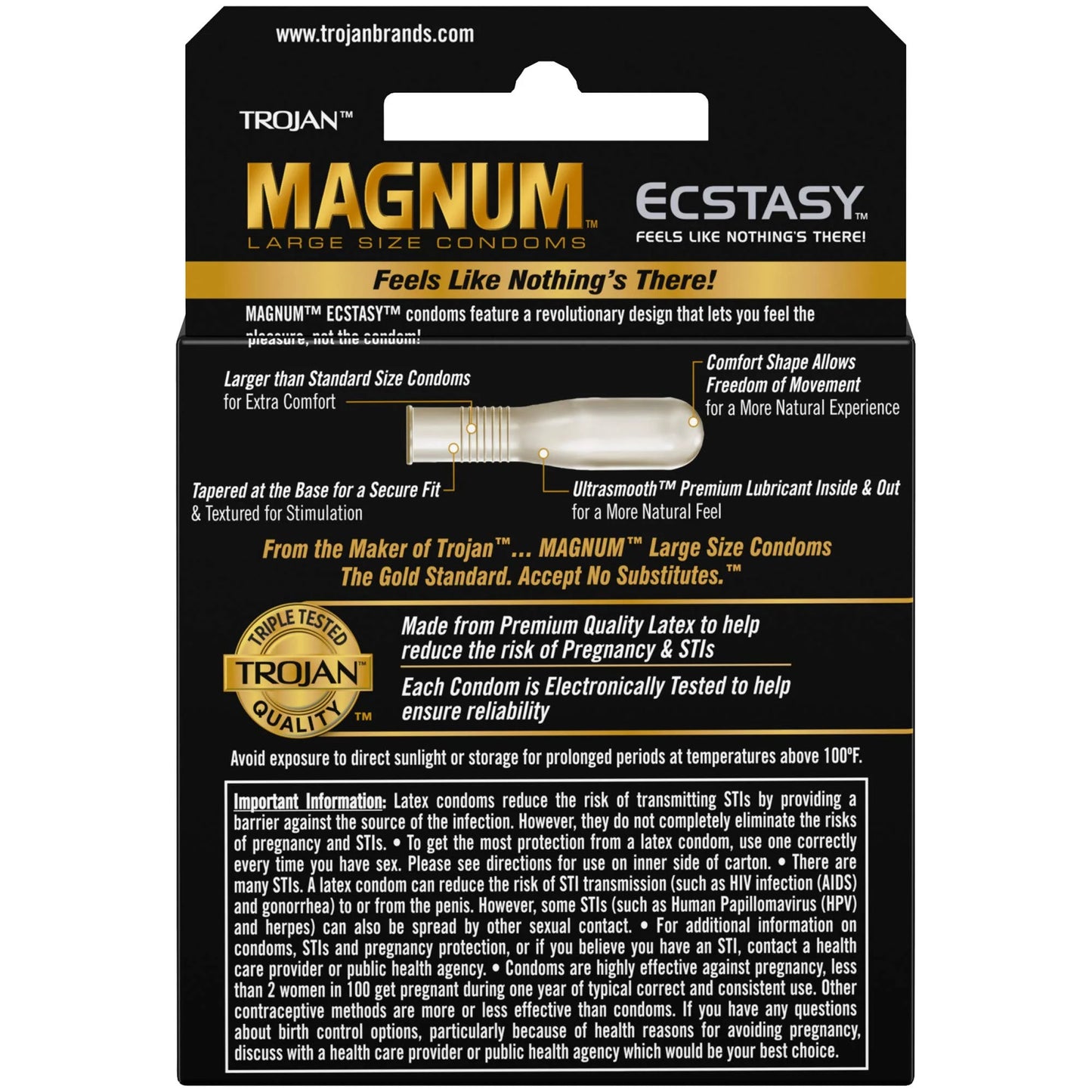 Trojan Magnum Ecstasy Large Size Lubricated Condoms (3 Count Pack)