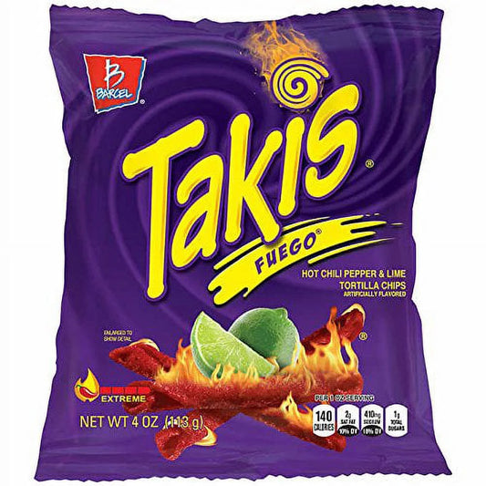 Takis Fuego Hot Chili Pepper & Lime Tortilla Chips (4 oz Bag)