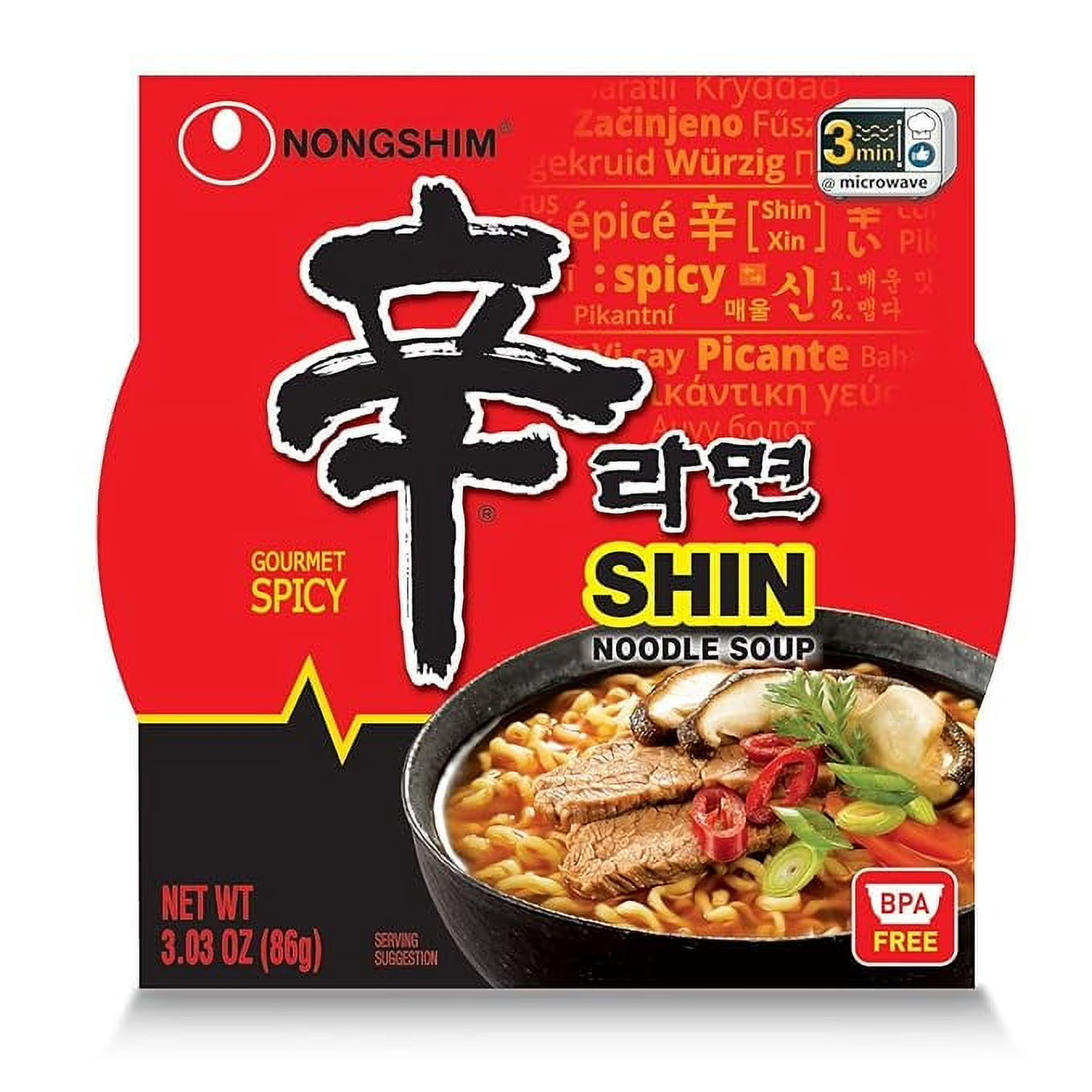 Nongshim Shin Bowl Noodle Soup – Gourmet Spicy (3.03 oz)