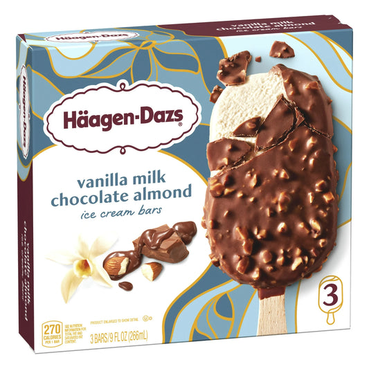 Haagen Dazs Vanilla Milk Chocolate Almond Ice Cream Bars, Gluten Free, Kosher, 3 Ct OZ