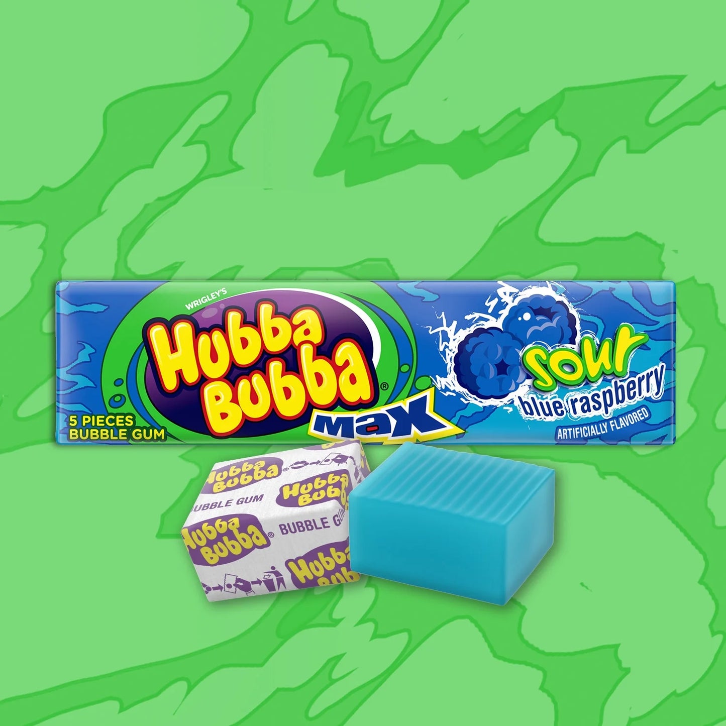 Hubba Bubba Max Sour Blue Raspberry Bubble Gum - 5 Pieces Pack