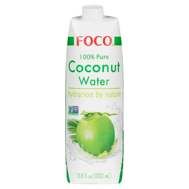 Foco 100% Pure Coconut Water (1 Liter / 33.8 fl oz Carton)