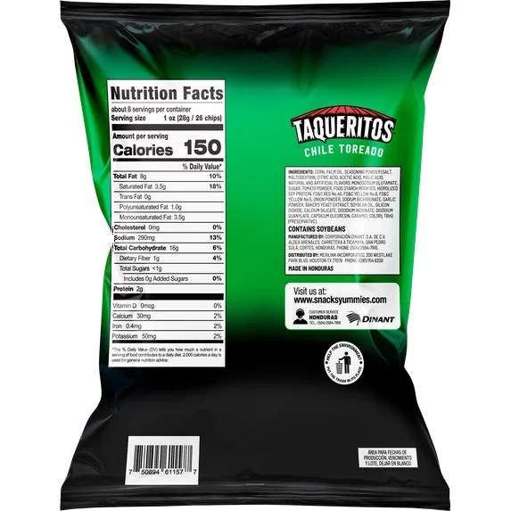 Taqueritos Extremos Spicy Rolled Tortilla Chips (Honduran Snack) 190g