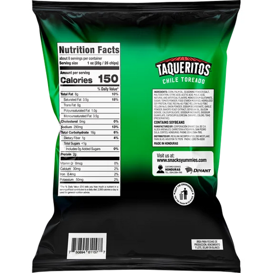 Taqueritos Extremos Spicy Rolled Tortilla Chips (Honduran Snack) 190g