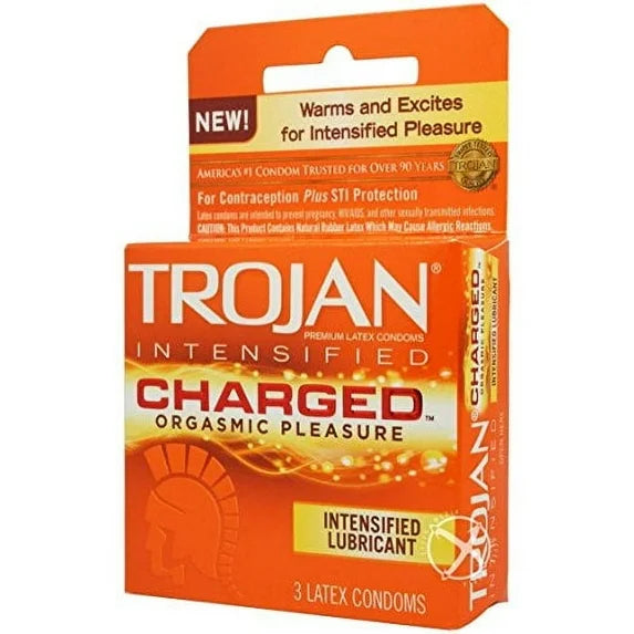 Trojan Charged Lubricated Condoms (3 Count Pack)