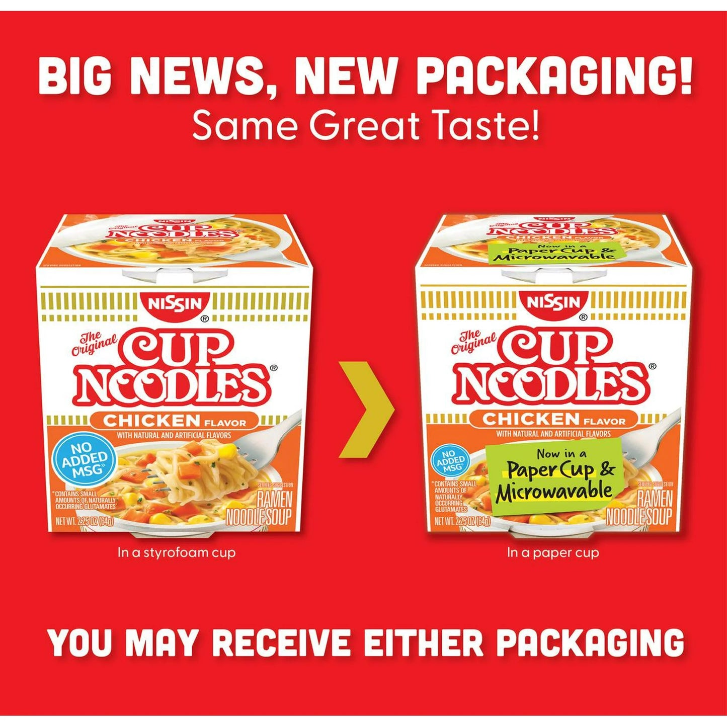 Nissin Cup Noodles Chicken Flavor Ramen Noodle Soup (2.25 oz)