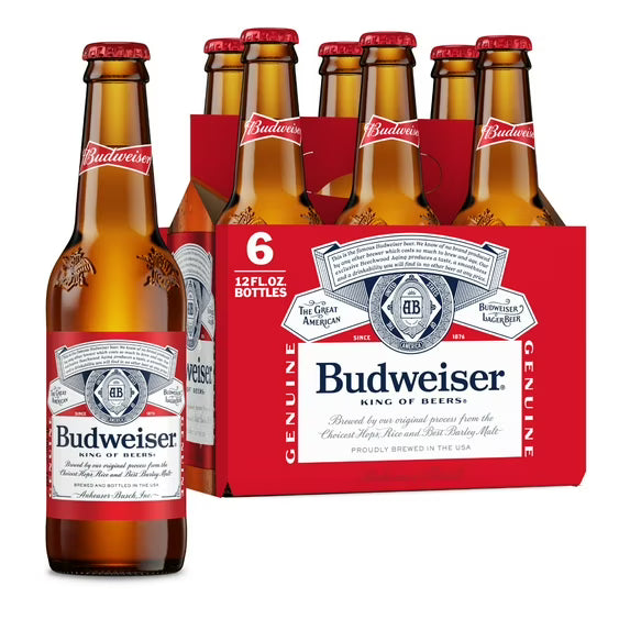 Budweiser Lager Beer - 6 Pack (12 fl oz Bottles)