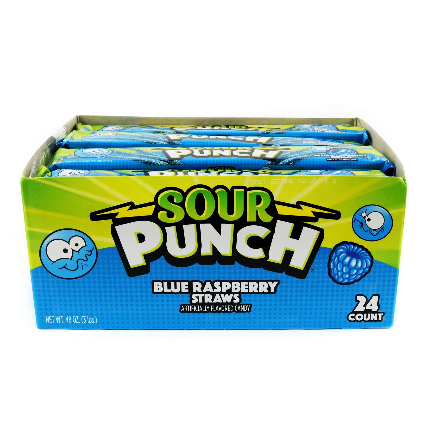 Sour Punch Straws, Blue Raspberry, 2oz Tray (24ct Caddy)