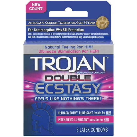 Trojan Double Ecstasy Lubricated Condoms (3 Count Pack)