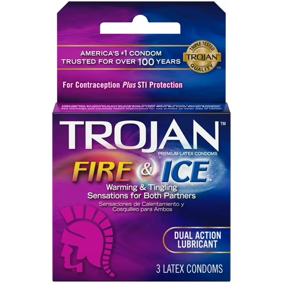 Trojan Fire & Ice Dual Action Lubricant Condoms (3 Count Pack)