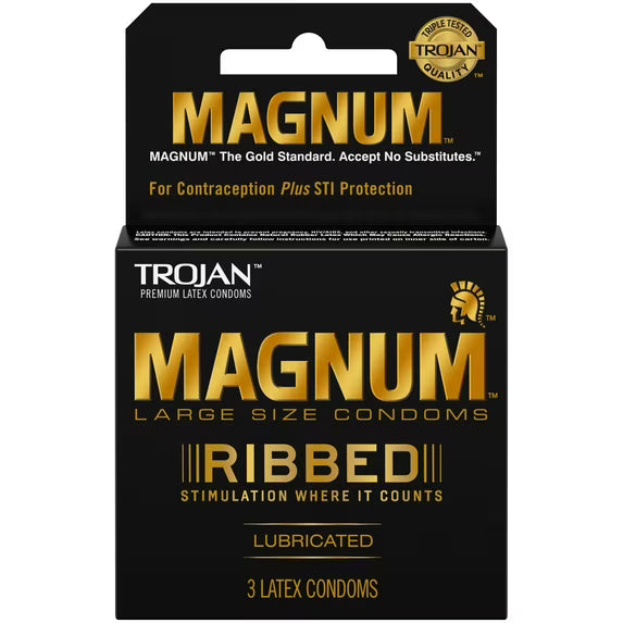 Trojan Magnum Ribbed Large Size Condoms (3 Count Pack)