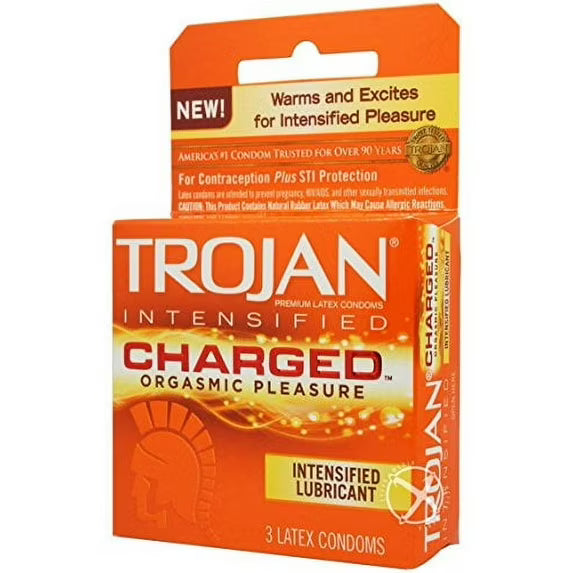 Trojan Charged Lubricated Condoms (3 Count Pack)
