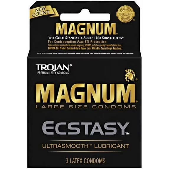Trojan Magnum Ecstasy Large Size Lubricated Condoms (3 Count Pack)