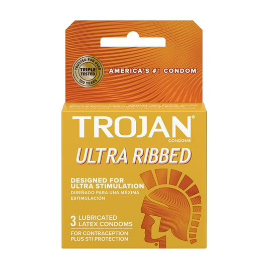 Trojan Ultra Ribbed Lubricated Condoms (3 Count Pack)