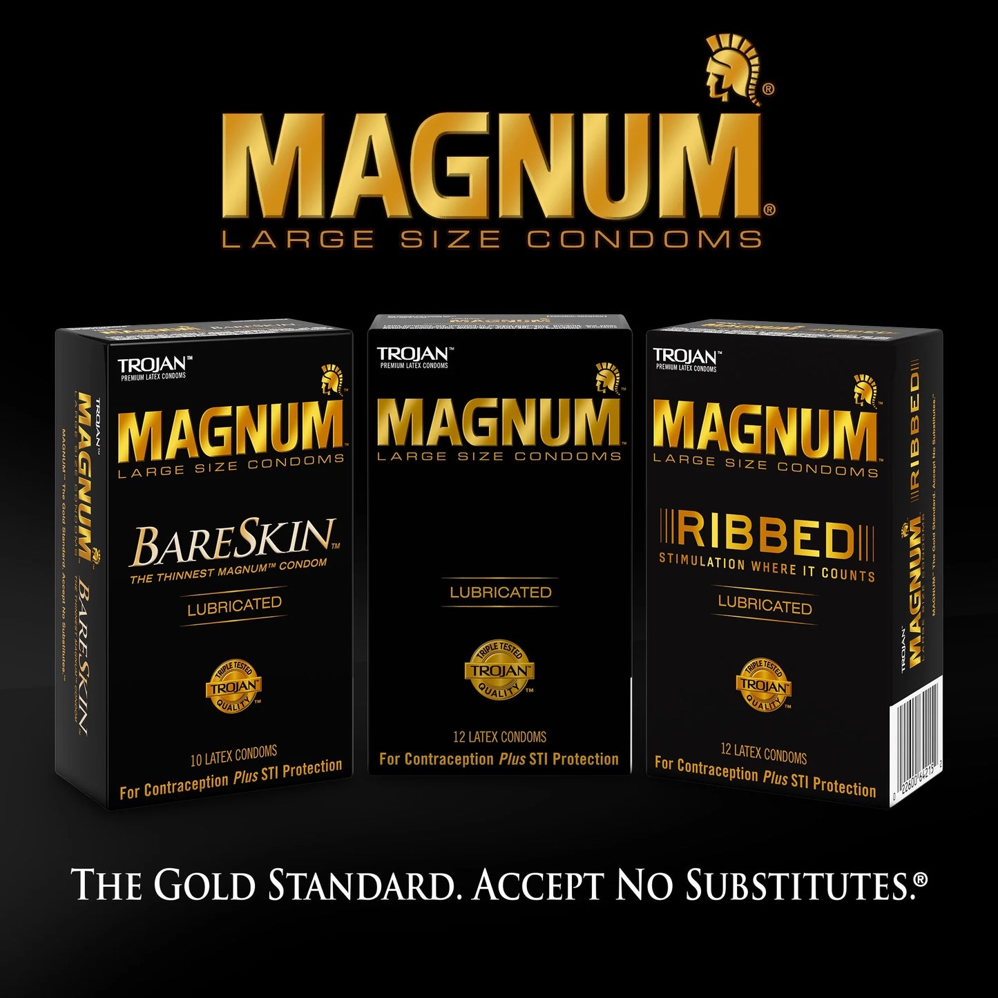 Trojan Magnum Ribbed Large Size Condoms (3 Count Pack)
