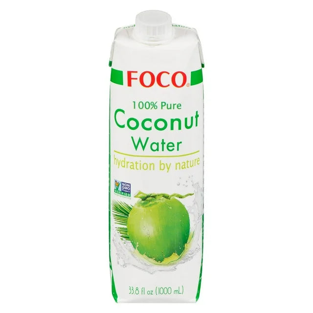 Foco 100% Pure Coconut Water (1 Liter / 33.8 fl oz Carton)
