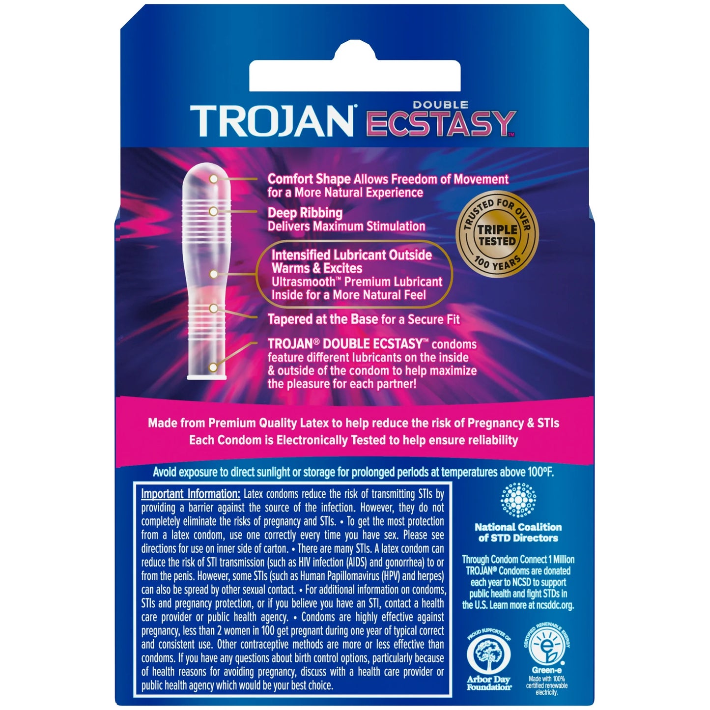 Trojan Double Ecstasy Lubricated Condoms (3 Count Pack)