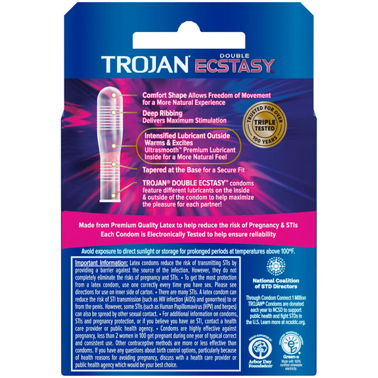 Trojan Double Ecstasy Lubricated Condoms (3 Count Pack)