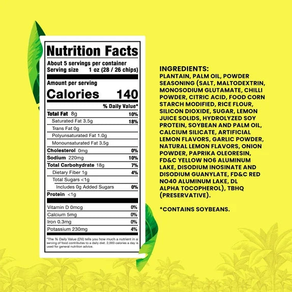 Zambos Premium Chile Limón Plantain Chips, 5.30 oz Bag