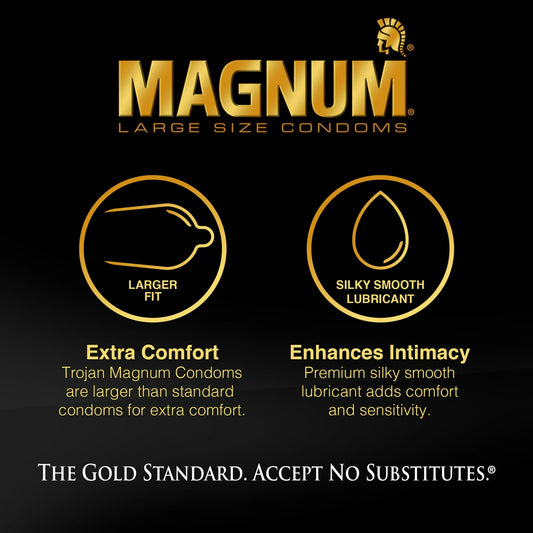 Trojan Magnum Large Size Lubricated Condoms (3 Count Pack)