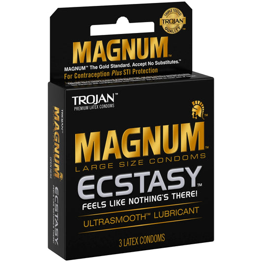 Trojan Magnum Ecstasy Large Size Lubricated Condoms (3 Count Pack)